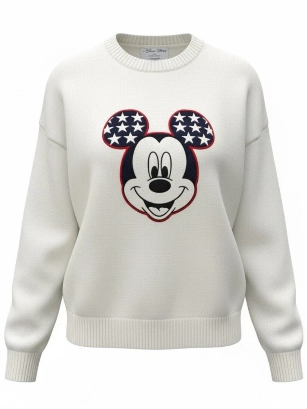 Old Navy X Mickey Mouse patriotic knit white sweater size L Like New 100% cotton